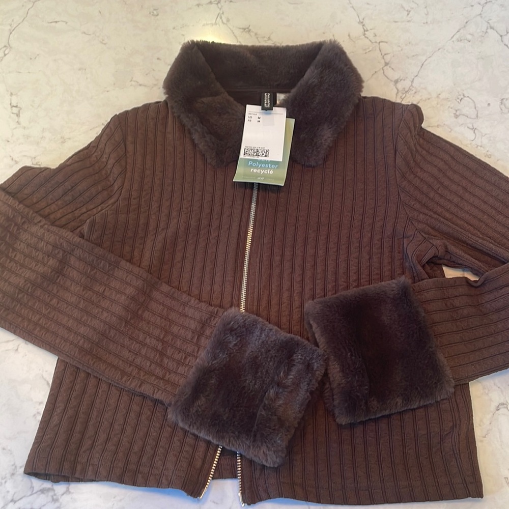 H&M zip up with faux fur trim